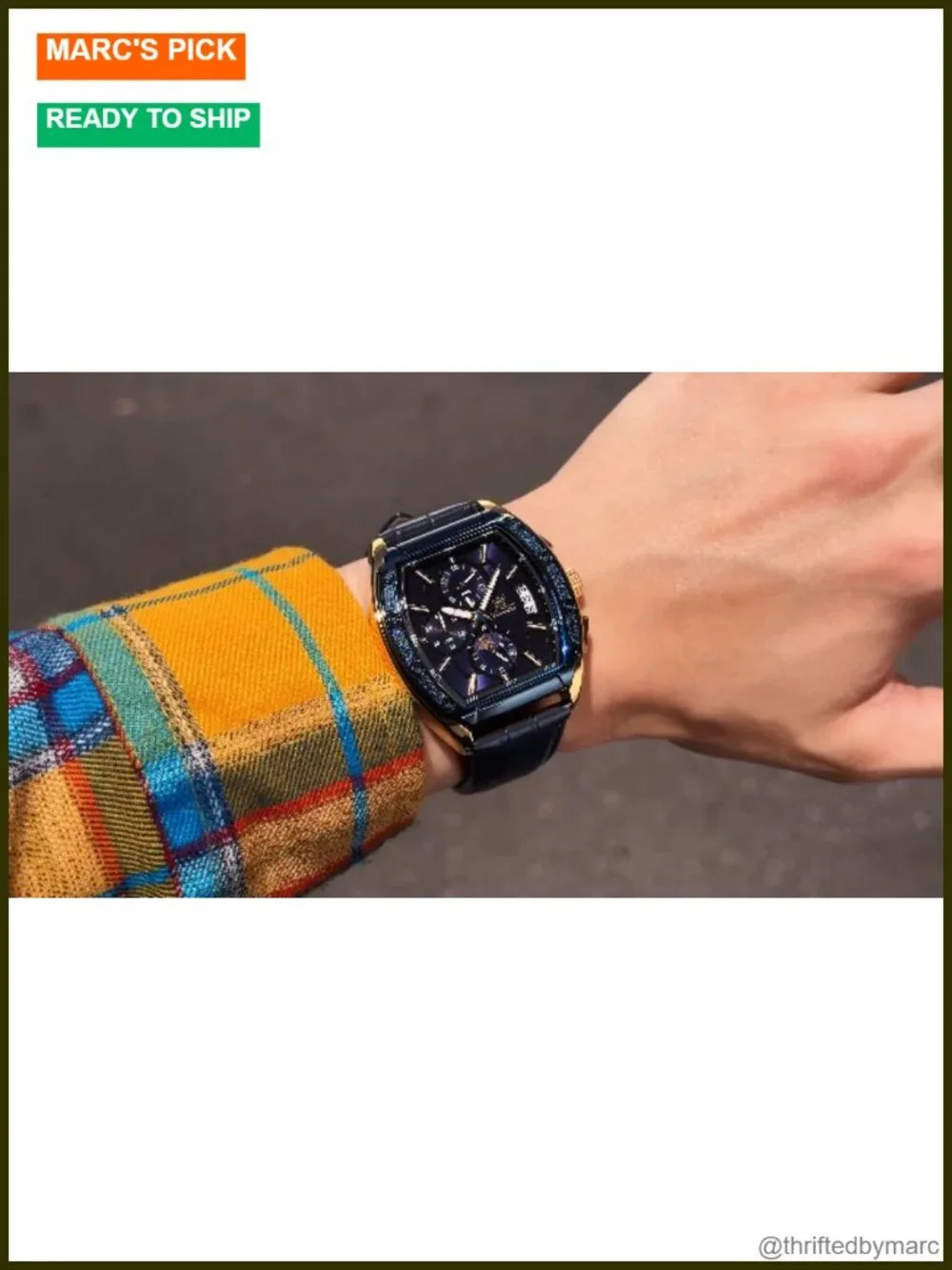 Quartz Chronograph Square Dress Watch Stainless Steel or Leather Waterproof